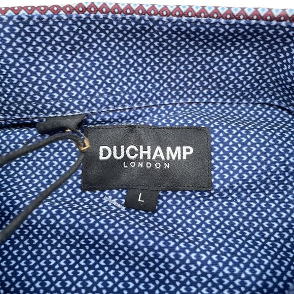 Duchamp Button Down Shirt Mens Large Blue Red Geometric Long Sleeve‎ Knit NEW - Picture 6 of 12